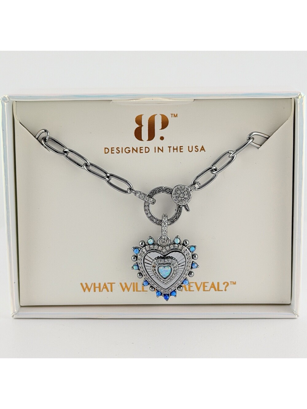 Bomb Party October 2026 Heart Necklace "The It Girl" Blue Fire Opal on Hematite